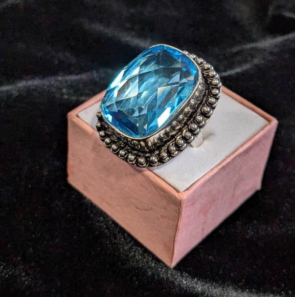 SOLD! Handcrafted Blue Topaz Boho Ring (Lab created) - Picture 3 of 16